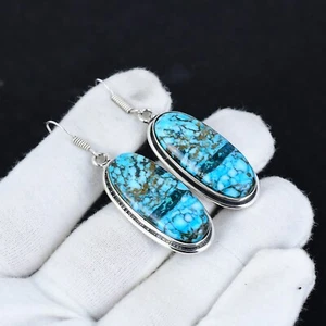 Unique Turquoise Gemstone Handmade 925 Sterling Silver Earrings For Women Gifts - Picture 1 of 4