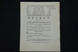 ARCHIVE REVOLUTION FRANCAISE-DECRET INSTITUT DE MUSIQUE -EPINAL-MIRECOURT  1793 - Picture 1 of 3