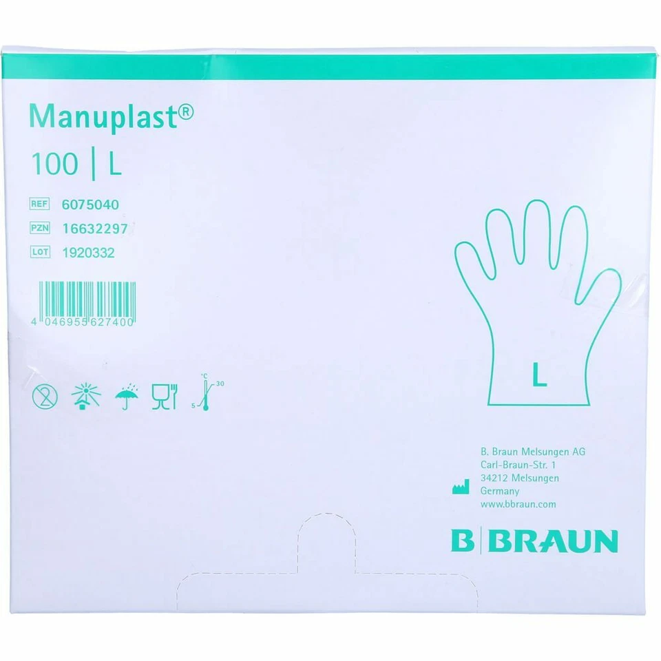 B. BRAUN MELSUNGEN AG MANUPLAST Einmal Handschuhe PE Gr.L 100 St PZN16632297