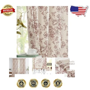 Elegant 96" Floral Linen Blend Curtains in Brick Red for Living Room and Bedroom - Picture 1 of 12