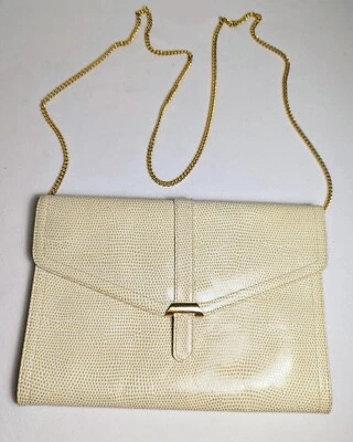 Bolso de Mano Morris Moskowitz Vintage Cuero Texturizado Marfil Amarillo con Cadena Dorada Foto 1 de 4