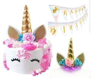 Einhorn Cake Topper Happy Birthday Banner Party Banner Neu - Bild 1 von 3