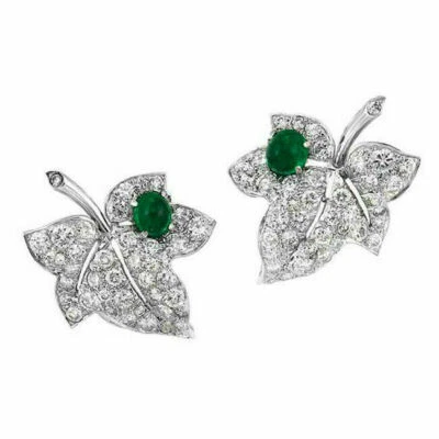 1.50Ct Round Cut Green Emerald & Diamond Stud Earrings 14K White Gold Finish - Image 1 of 3
