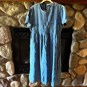 Vintage Positive Attitude Denim Dress Pleated Front Size 16 1990s Modest - Picture 1 of 9