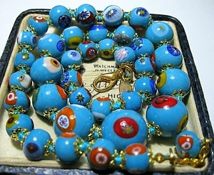 Turquoise Millefiori Venetian Murano Glass Bead Graduated NECKLACE New Gift - Picture 1 of 10