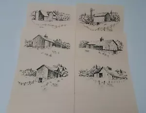 SET 6 BLANK FOLDED NOTE CARDS BARNS OF NORTH DAKOTA MARILYN FISCHER BERLIN N.D. - Picture 1 of 3