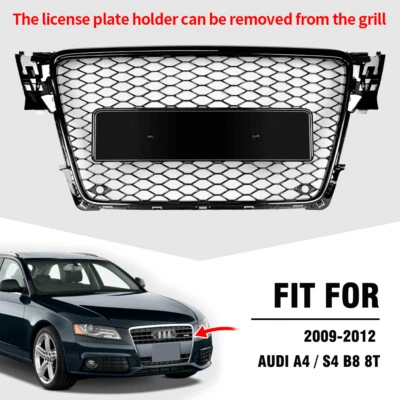 BUMPER HOOD HEX GRILLE BLACK FRONT MESH RS4 STYLE FOR 2009-2012 AUDI A4/S4 B8 8T - Image 1 of 4