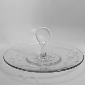 Depression Glass Serving Plate With Handle and Etching On The Bottom - Picture 1 of 6