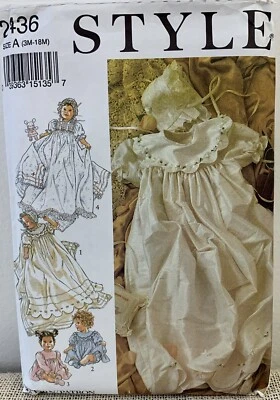 Style Pattern 2436 Infant christening set robe dresses bonnet panties shawl Baby - Image 1 of 4