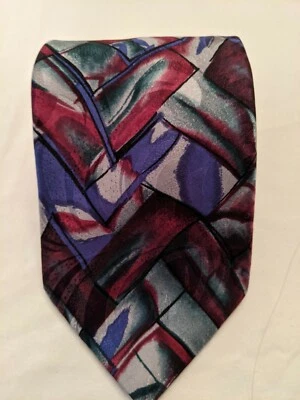 Albert Nipon 100% Silk Necktie. Gray, Burgundy, Blue, Green - Image 1 of 4
