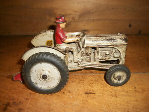 RARE VINTAGE ARCADE 9N CAST IRON FARM TRACTOR TOY W/ ARTICULATING PLOW