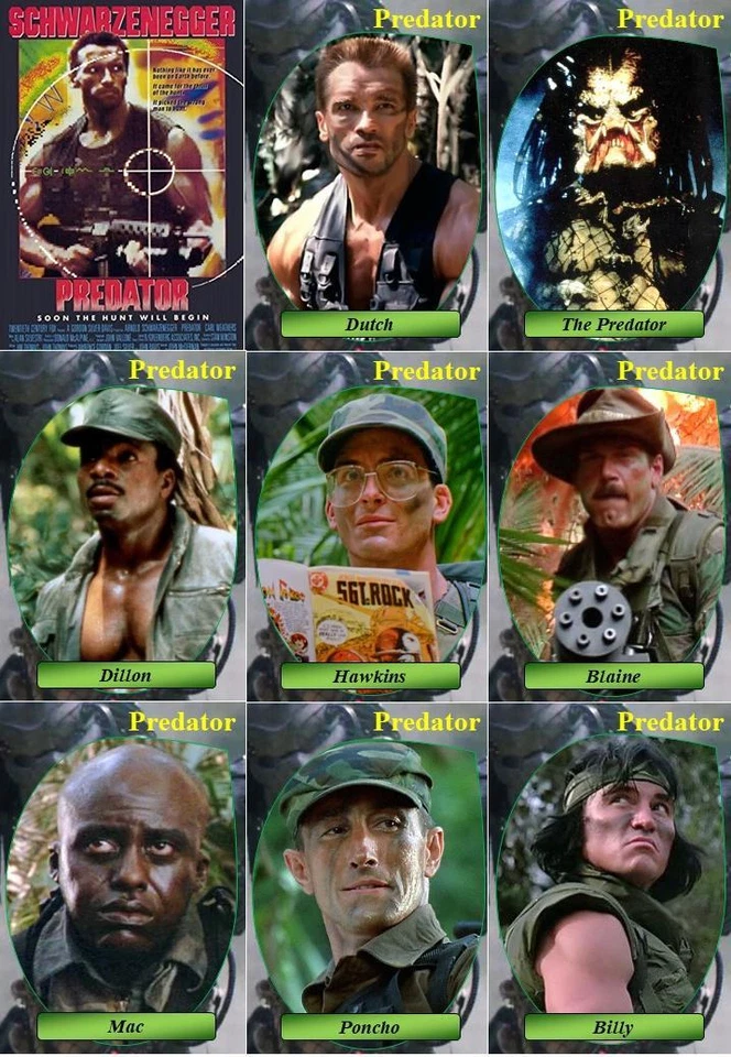 Predator (1987) movie trading cards. Schwarzenegger Weathers Landham Ventura - Image 1 of 1