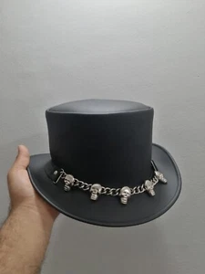 Sombrero de copa de cuero El Dorado banda gótica sombrero cuero de vaca Steampunk muerto sombrero de motociclista - Imagen 1 de 9
