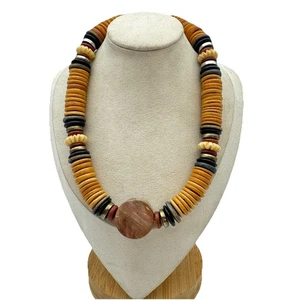 Boho Tribal Wooden Bead Multicolored Necklace Vintage Uniquely Designed Wood - Picture 1 of 7