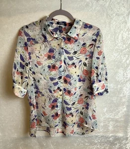 Chaps Womens Sheer Abstract Multicolored Pattern Short Sleeve Blouse XL - Picture 1 of 15
