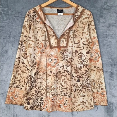 Womens Top Large Vintage Y2K Boho Peasant Festival Crochet Lace Floral Retro - Image 1 of 4