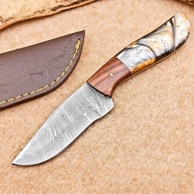 Cuchillo desollador de acero Damasco hecho a mano | 8,0" | Full Tang, funda de cuero IT-2656 Foto 1 de 4
