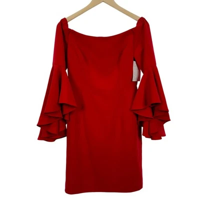 Vestido Boston Propio Fuera del Hombro Rojo FRENCH KISS Manga Acampanada Talla 6 Nuevo con Etiquetas Foto 1 de 4
