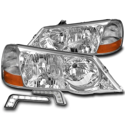 FOR 2002-2003 ACURA TL (HID TYPE) CHROME SET HEADLIGHTS HEADLAMP +BUMPER LED DRL - Image 1 of 4