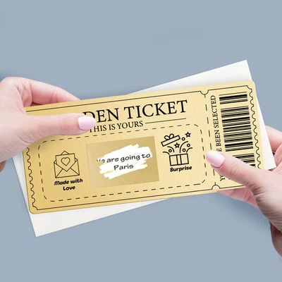 EDSG Personalised Golden Ticket Scratch Off Card Surprise Holiday Reveal Gift Voucher