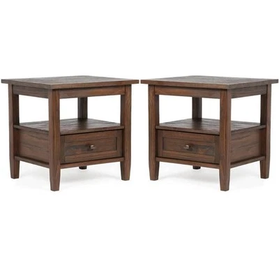 Home Square 2-Piece Wood 20" Rectangle End Table Set in Charcoal Brown - Image 1 of 4