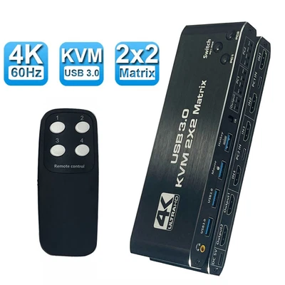 Dual Monitor 2x2 HDMI 2.0 KVM Switch Matrix USB 3.0 4K 60Hz HDR Extended Display - Bild 1 von 4