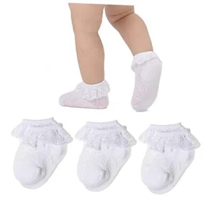 Baby Lace Socks 3/5/6 Pack Baby Girls' Ruffle Socks 0-3 Months White 3 Pack - Picture 1 of 8