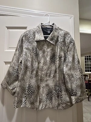 Blazer ligero con cremallera 100 % seda estampado de leopardo para mujer talla 2X Foto 1 de 4