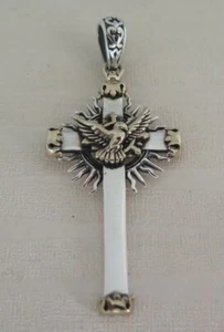BIRD SUN CROSS SOLID STERLING 925 SILVER PENDANT - Picture 1 of 7