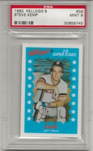 1982 KELLOGG'S 3-D SUPER STARS #39 STEVE KEMP, PSA 9 MINT , SET BREAK, TIGERS