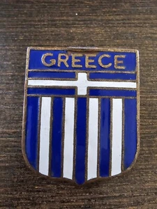 VINTAGE GREEK FLAG ENAMEL ON BRONZE CAR RADIATOR HOOD BADGE PLAQUE. - Picture 1 of 4