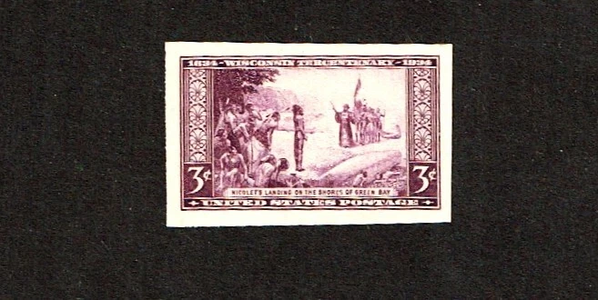 1935 U.S.COMMEM   3c Purple WISCONSIN IMPERF Sc#755 NG as Issued  ^ - Image 1 of 1