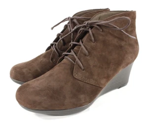 New Clarks Collection Shoes Women's 6.5 Crystal Peri Suede Wedge Bootie Brown - Picture 1 of 9