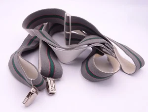 Men's Vintage Grey Green Striped Clip On Braces Suspenders - Bild 1 von 3
