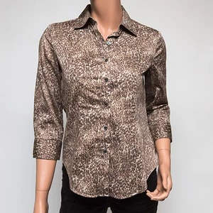 Talbots Brown & Cream Button-Down Blouse Size 2 - Picture 1 of 5