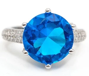3CT Blue Topaz & White Topaz 925 Solid Sterling Silver Ring Sz 9 I2-1 - Picture 1 of 3