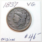 1837 100 ORIGINAL V.G. CHOCOLATE BROWN NEEDS CLEANINGCORONET LARGE CENT