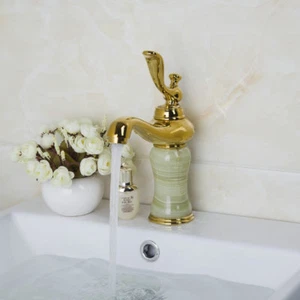 Latón chapado en oro y cerámica Recipiente de baño Lavabo Grifo Grifo mezclador - Imagen 1 de 9