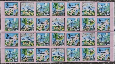 Tela Elizabeth's Studio Feathered Friends Blue Jay Bird 23x43 con 28 paneles de 5" Foto 1 de 2