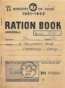 1950s Ration Book D Hudson Camberley 1951 1952 Ministry of Food Replica - Picture 1 of 2