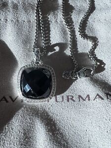 David Yurman Silver Albion 17mm Onyx & Diamond Pendant Necklace 18"