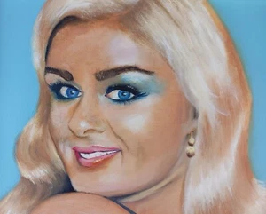 Cuadro cuadro óleo sobre lienzo mujer rubia ojos azules firmado enmarcado británico - Imagen 1 de 8