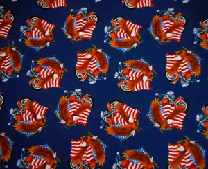 Patriotic Quilt Fabric By Half-Yard Motocycles Eagles Flags on Navy Blue Cotton - Picture 1 of 2