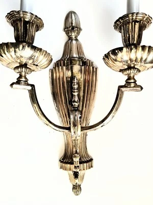 (4) НАБОР ИЗ ЧЕТЫРЕХ!  Настенные светильники высотой 20 дюймов Amazing E F Caldwell посеребренные 1909 - Изображение 1 из 4