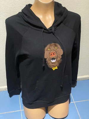 Brown Dog Embroidered Design BLACK Long Sleeve Hoodie - Women's Sz S NEW - Image 1 of 4