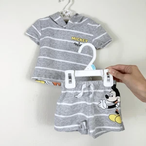 Disney Mickey Mouse and Friends Gris Rayas Manga Corta Conjunto Sudadera 0/3M - Imagen 1 de 7