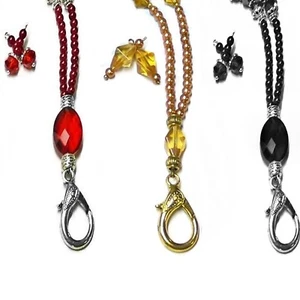 Collar de cuentas cordón con pendientes, soporte de insignia de identificación de seguridad, perlas cristales - Imagen 1 de 7