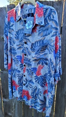 Camisa Hawaiana Mango Moon Gris Floral Nueva Con Etiquetas Para Hombre 2XL Foto 1 de 3