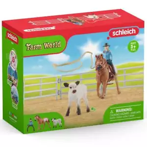 Schleich Farm World 42577 Cowgirl Team Roping Fun with Figure Horse Lasso Fence - Picture 1 of 5
