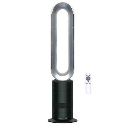 Starke Electric Tower Heater Bladeless Hot Cool Fan Remote Nickel Black Pedestal - Image 1 of 4